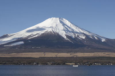 Scenic view of lake with mountains in background