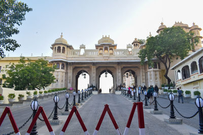 Group of people in front of historical building