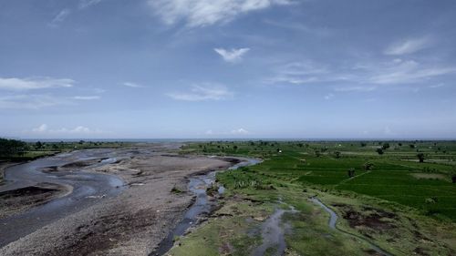 Scenic view of land against sky