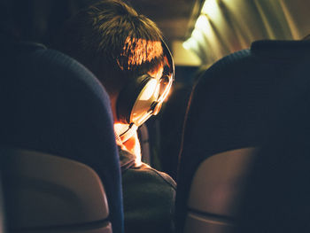 Close-up of person in train