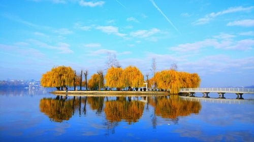 Scenic view of lake against sky during autumn