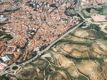 High angle view of buildings in city