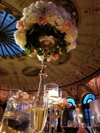 Low angle view of illuminated lanterns hanging from ceiling