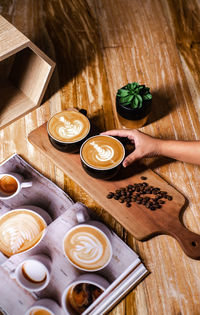 High angle view of coffee on table