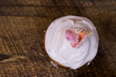 High angle view of dessert in plate on table