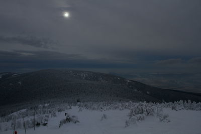 Scenic view of landscape against sky during winter