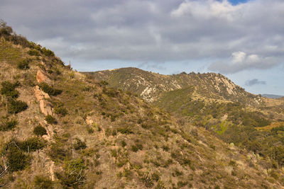 Scenic view of landscape and mountains against sky