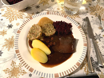 High angle view of meal served in plate