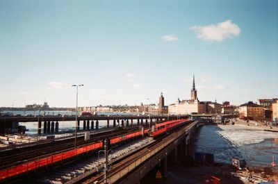 View of bridge over river in city