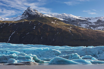 Scenic view of snowcapped mountains against sky