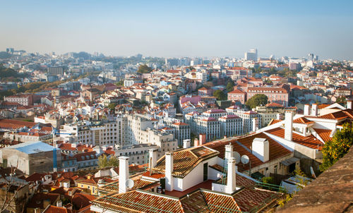 High angle view of cityscape against sky