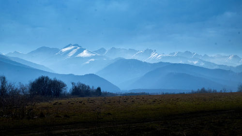 Scenic view of mountains against sky