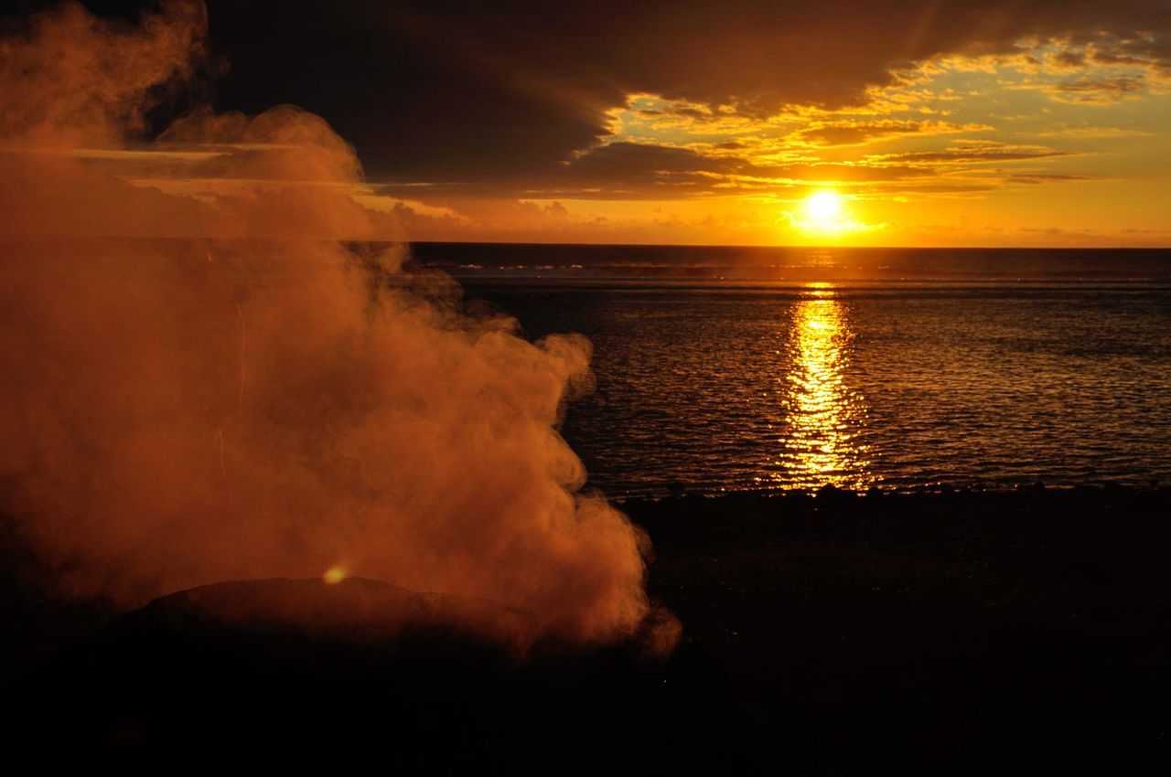 sunset, sea, orange color, water, beauty in nature, nature, reflection, power in nature, no people, sky, motion, outdoors, scenics, cloud - sky, flame, horizon over water, day