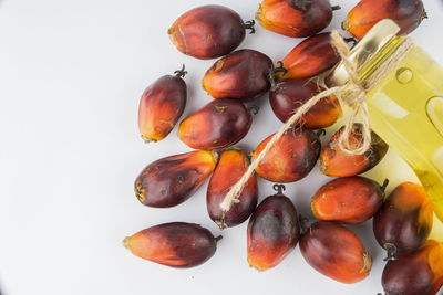 High angle view of fruits on white background