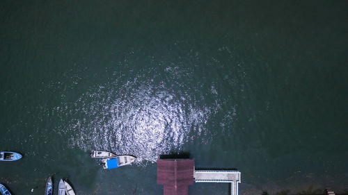 People in sea against sky at night