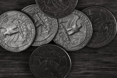 Directly above shot of coins on table