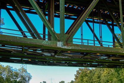 Low angle view of railway bridge against sky