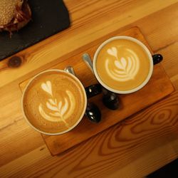 High angle view of cappuccino on table