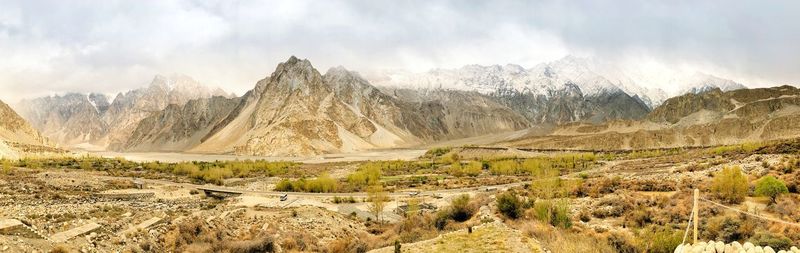 Panoramic view of landscape and mountains against sky