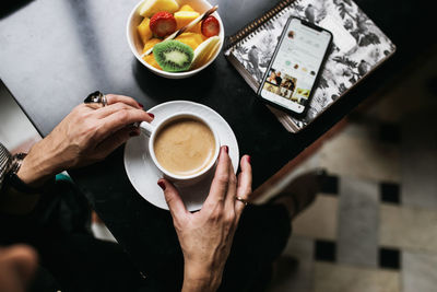 High angle view of breakfast on table