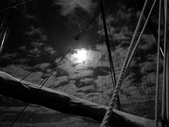 Power lines against cloudy sky
