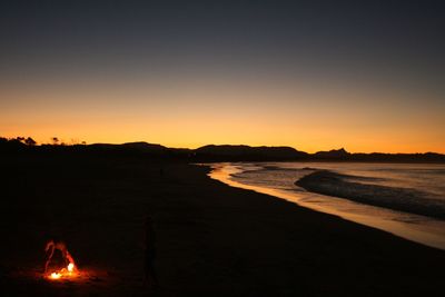 Scenic view of beach against sky during sunset