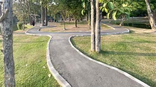 Empty road amidst trees in park