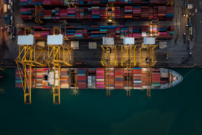 Directly above shot of ship moored in water