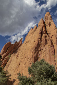 Low angle view of rock formations against sky