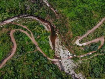 High angle view of winding road on mountain