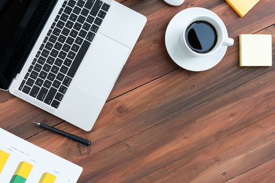 High angle view of coffee cup on table
