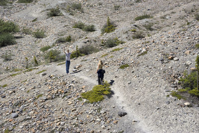 High angle view of couple in landscape