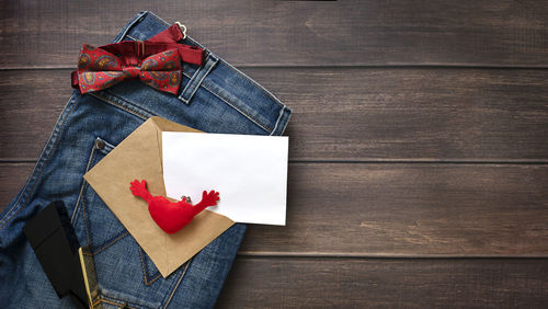 Directly above shot of christmas present on table