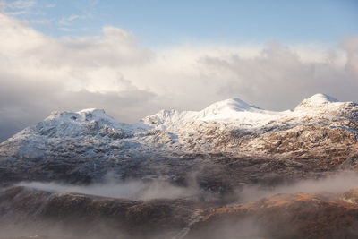 Scenic view of snowcapped mountains against sky