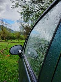 Close-up of vintage car on side-view mirror