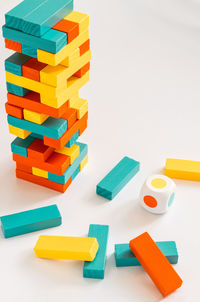 Close-up of toys against white background