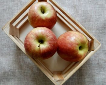 High angle view of apples on table