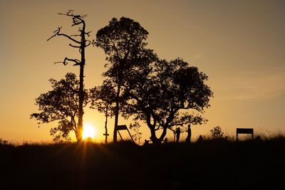 Silhouette tree on field against sky at sunset