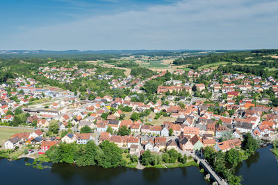 High angle view of townscape against sky