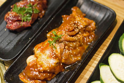 Close-up of food on tray