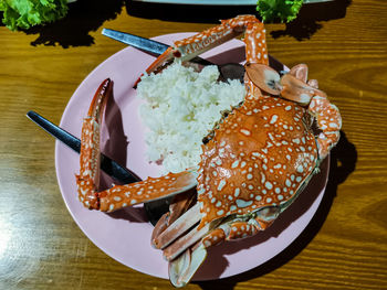 High angle view of dessert in plate on table