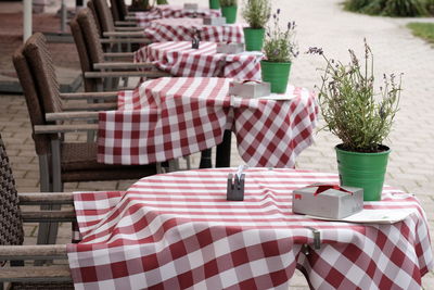 Chairs and table against plants