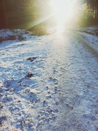 Scenic view of snow during sunset