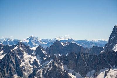 View from the top of the aguilles du midi and mont blanc near chamonix in french alps