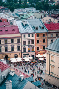 High angle view of buildings in town