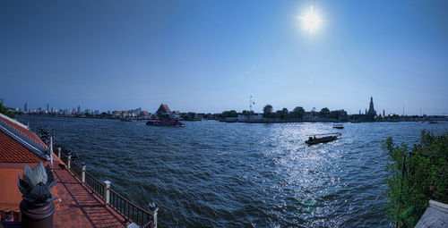 Panoramic view of sea against blue sky