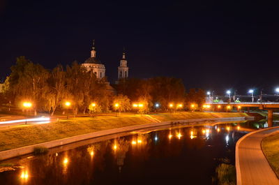 Illuminated buildings at night