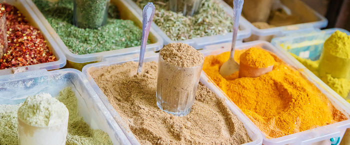 High angle view of food at market stall