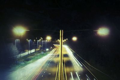 Light trails on road at night