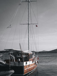 Sailboat sailing on sea against sky